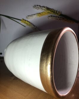 Large White With Gold Lining Clay Pot