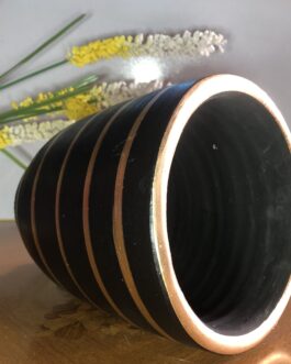 Large Black With Gold Stripe Clay Pot